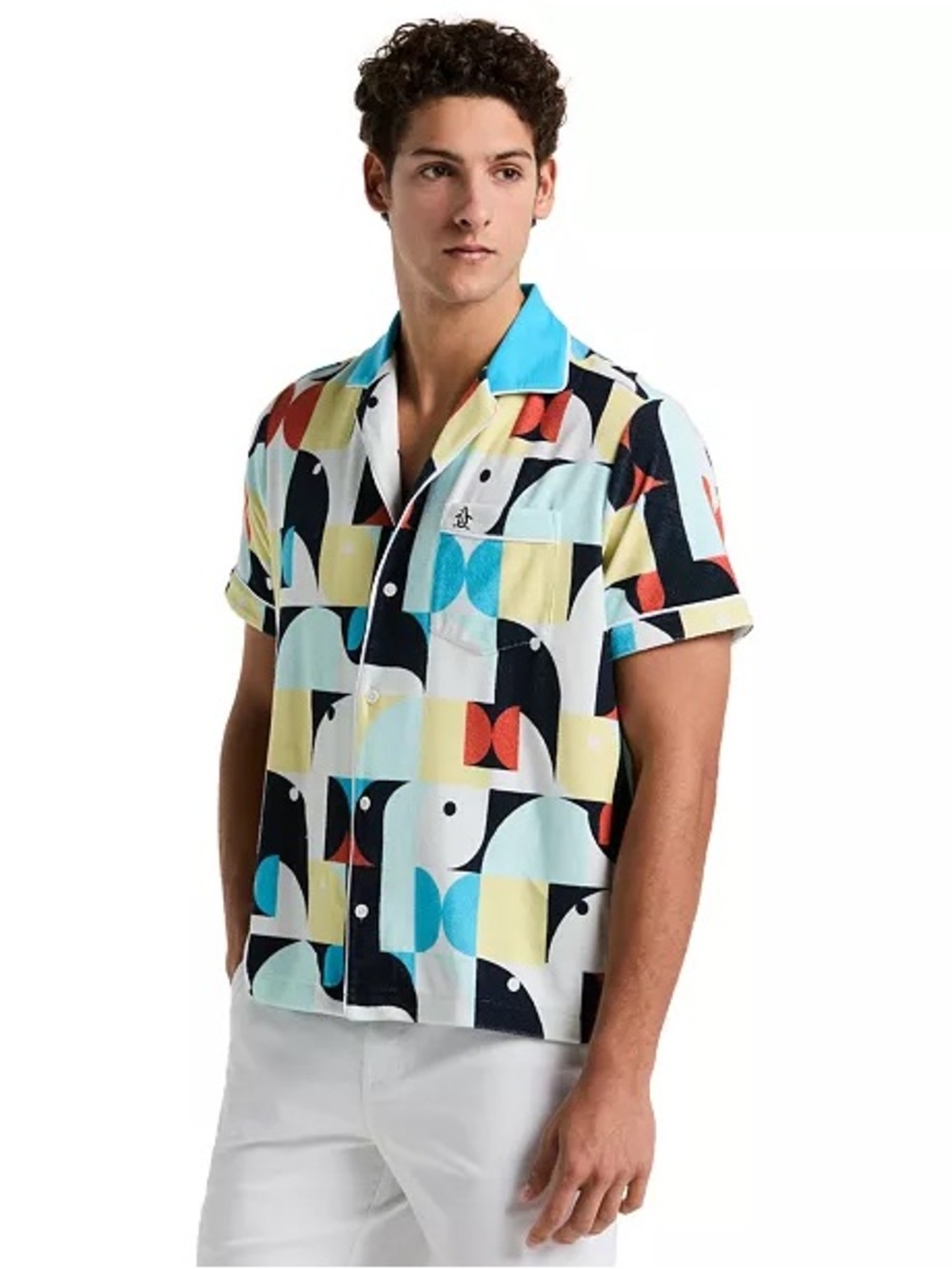 Original Penguin Geometric Print Camp Shirt - Blue, Yellow, Black, Red